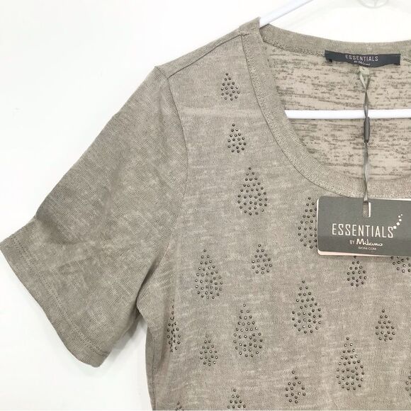 Essentials by Milano Taupe Gauzy Knit Stud Embellished Lightweight Short Sleeve - Picture 4 of 14